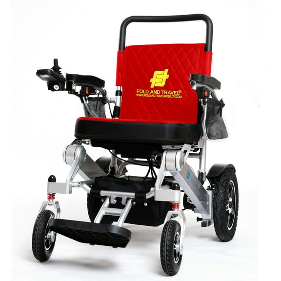 Fold and Travel Premium Lightweight Manual Fold Electric Wheelchair Premium Lightweight Wheel Chair Designed for Modern Travellers & Comfort for Seniors and Adults (2 Batteries 15+ Miles Range, Red)