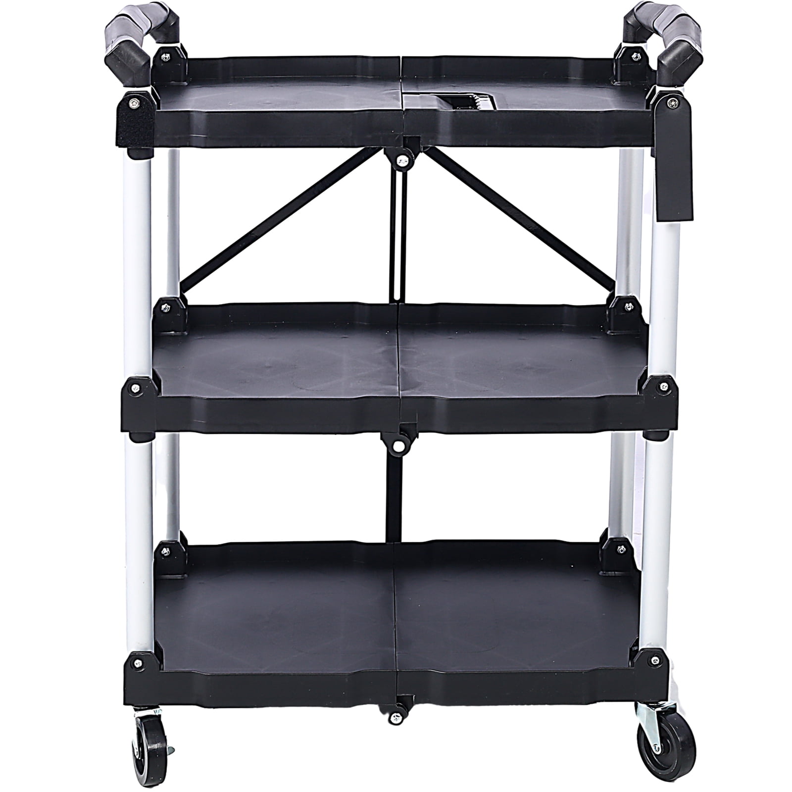 Fold-Up Rolling Cart - 3-Tier Collapsible Utility Carts with Wheels ...