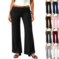 thumbnail image 1 of Fold Over Yoga Pants For Women Wide Leg High Waist Gym Stretch Fall Lounge Gaucho Pants | Breathable High Waistband Tummy Control Workout Pants Black L, 1 of 8
