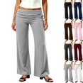 thumbnail image 1 of Fold Over Yoga Pants For Women Wide Leg High Waist Gym Stretch Fall Lounge Gaucho Pants | Breathable High Waistband Tummy Control Workout Pants Light Gray 3XL, 1 of 7