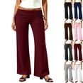 thumbnail image 1 of Fold Over Yoga Pants For Women Wide Leg High Waist Gym Stretch Fall Lounge Gaucho Pants | Breathable High Waistband Tummy Control Workout Pants Wine S, 1 of 8