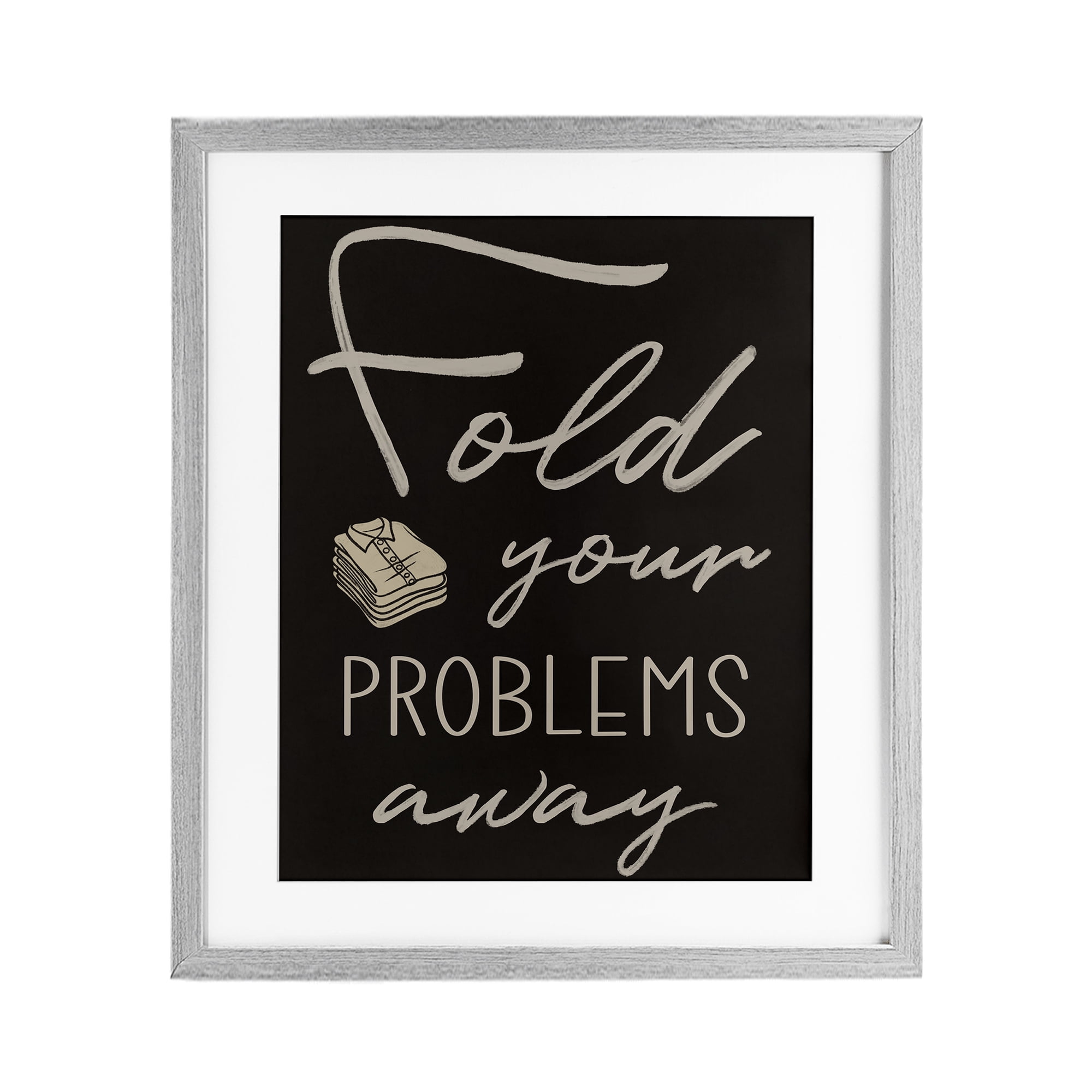 Fold Your Problems Away Gray Framed Print Under Glass, design by Marcus Prime