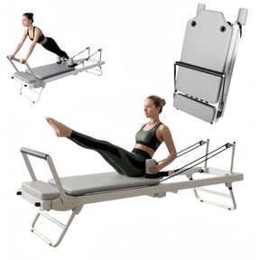 Fold able Pilates Reformer with 5 Silent Resistance Springs, 440LBS Heavy Duty Home Pilates Machine with Mobile Wheels for Full Body Training