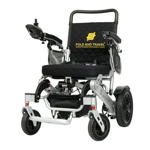Fold and Travel Premium Lightweight Auto Folding Electric Wheelchair Automatic Fold Powered Wheel Chair, Silver