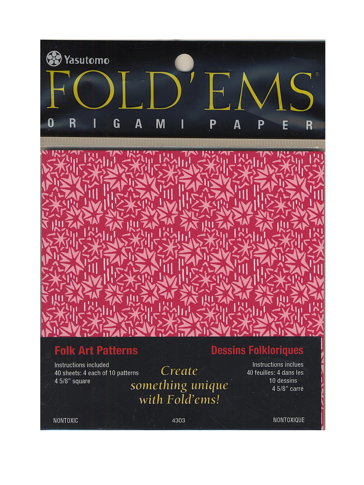 Fold'ems Origami Paper 10 chiyogami folk patterns, 4 5/8 in., pack of 40 (pack of 6)