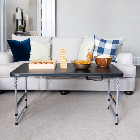Fold-in-Half Adjustable Folding Table, 4-Foot for Outdoor Events