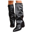 thumbnail image 1 of Fold over Knee High Boots for Women Slouchy Leather Pointed Toe Hidden Chunky Heeled Pull on Tall Shark Boots, 1 of 7