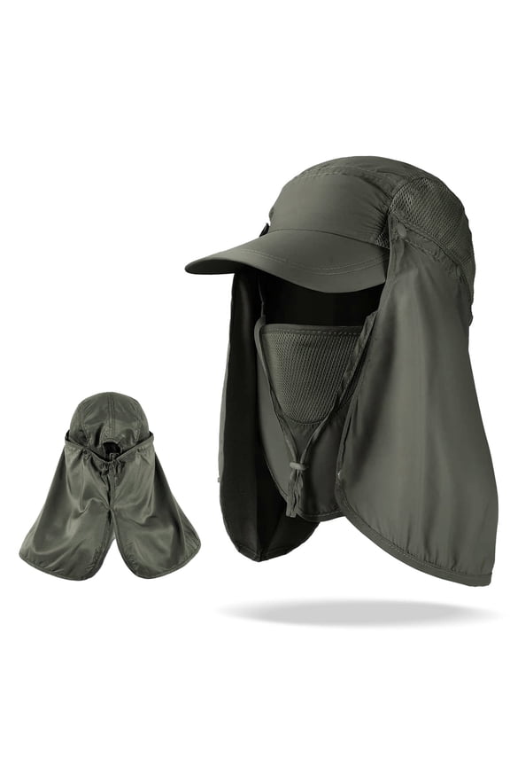 Folda Fishing Hat, Sun Hat with Neck Flap & Face Mask, UPF 50+ Protection Baseball Cap for Beach Hiking, Green