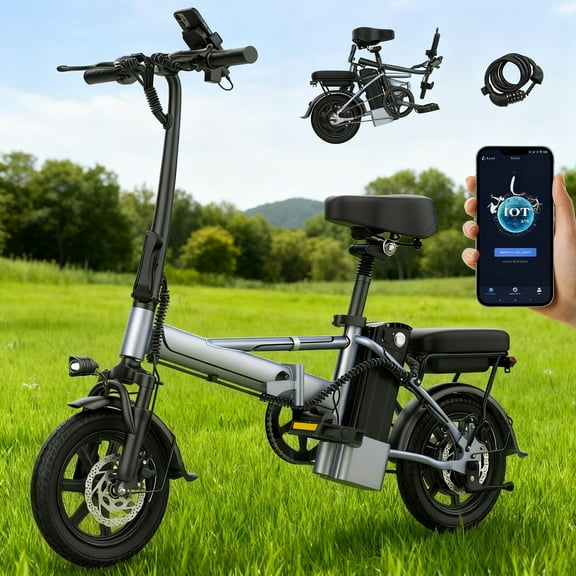 Foldable 14" Electric Bike for Adults & Teens, 500W Motor, 48V 10.4Ah Removable Battery, Dual Seat Compact Commuter E-Bike UL2849 Certified