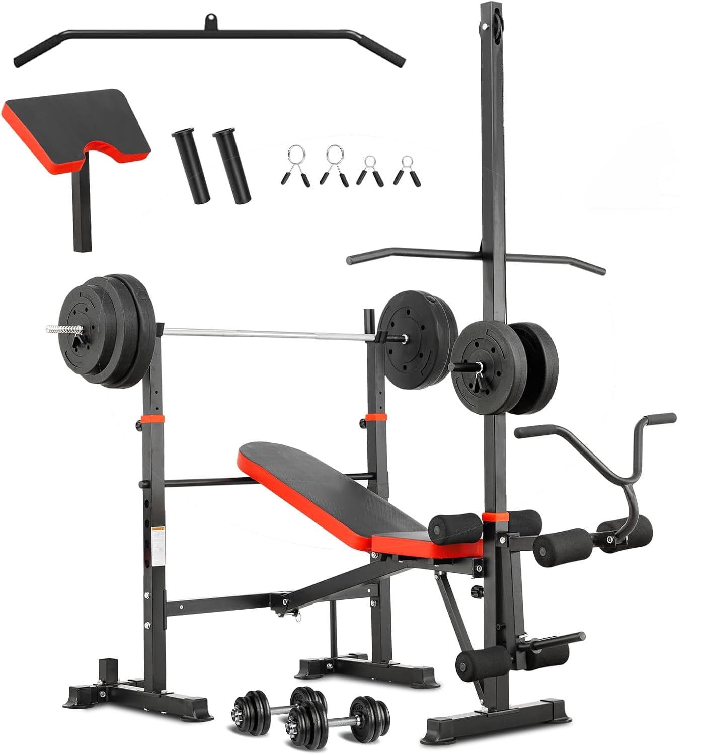 Foldable 1500LBS 8 IN 1 Olympic Weight Bench Set with Squat Rack, Leg Extension/Curl & Preacher Curl, Adjustable Bench Press Set with Safety Bar Catches for Home Gym Full Body Workout
