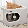thumbnail image 1 of Foldable 2-Tier Luxury Cat House with Scratching Post & Toy Tunnel, 1 of 13