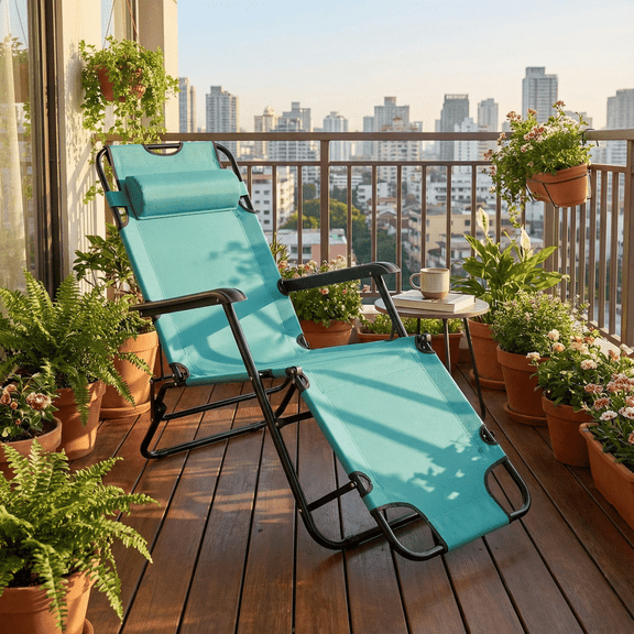 Foldable 2-in-1 Reclining Chair, Portable Extended Lounge Chair for Indoor Outdoor Camping, Beach, Patio and Travel CY