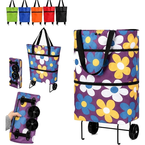 Foldable 2-in-1 Shopping Bag, Collapsible Grocery Cart with Wheels