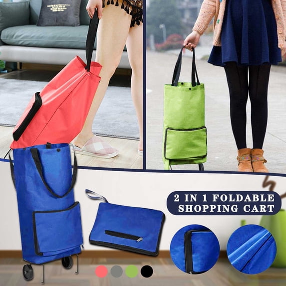 Foldable 2-in-1 Shopping Cart with Hidden Wheels and Large Capacity Tote for Grocery and Market Use