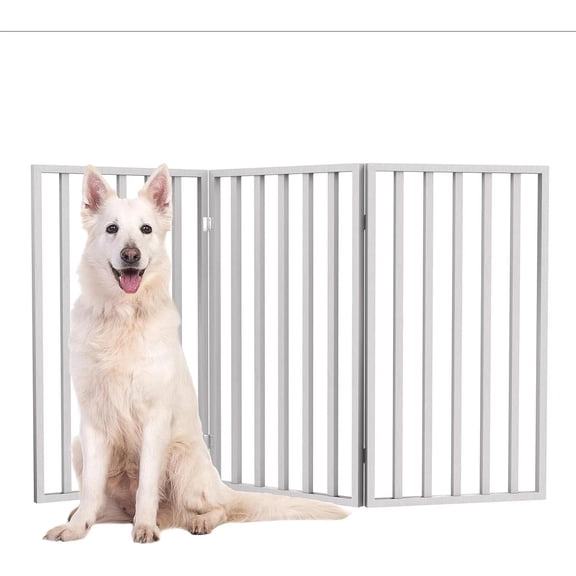 Foldable 3-Panel Pet Gate - 54x32 Inch Freestanding Dog Fence (White)