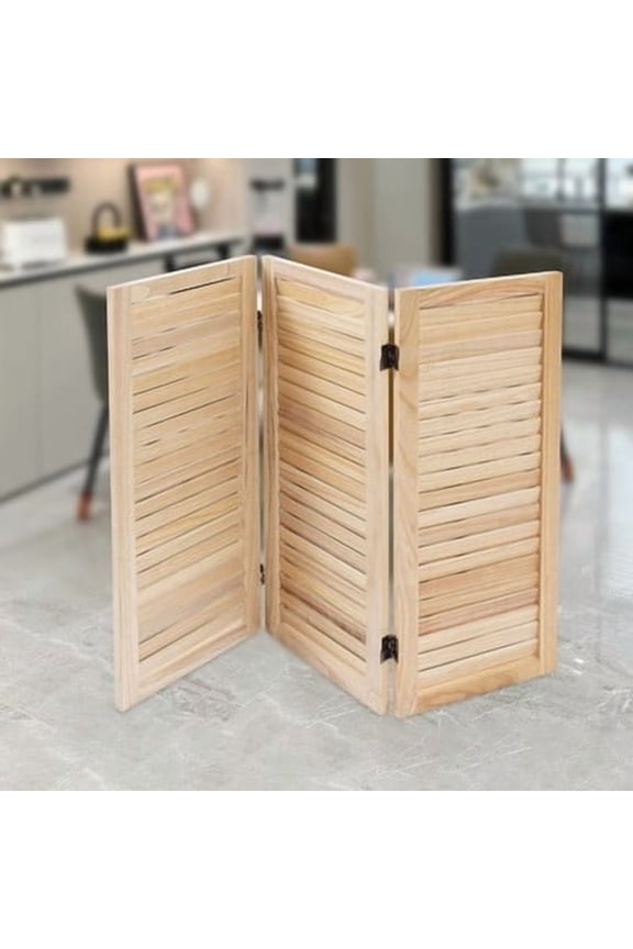 Foldable 3-Panel Room Divider Paulownia Wood Privacy Screen for Home