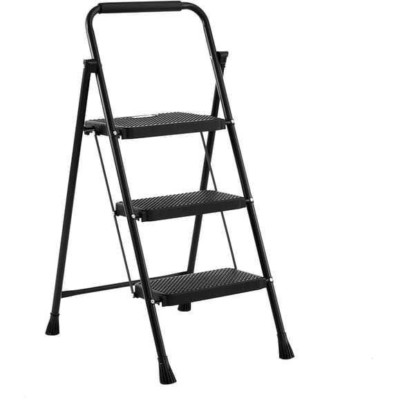 Foldable 3 Step Stool Ladder, 300 Lb Weight Limit Folding 3 Stepping Ladder for Kitchen, with Wide Anti-Slip Pedal, Sturdy Steel Ladder, Convenient Handrail, Lightweight