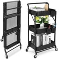 thumbnail image 1 of Foldable 3 Tier Metal Utility Rolling Cart, Folding Mobile Multi-Function Storage Trolley Organizer Cart for Home Library Office(Black), 1 of 18