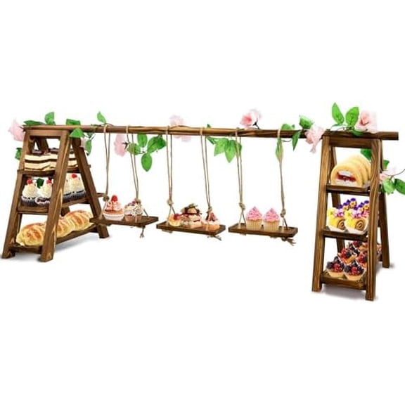 Foldable 3-Tier Wooden Cake Stand with Removable Trays & Flower Decor - Display for Cupcakes, Desserts, Fruit, Snacks, Party & Catering Food Presentation$$Home Decor, Kitchen, & Other