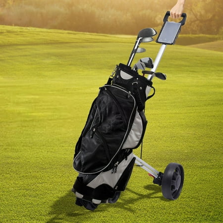 Foldable 3 Wheel Golf Push Cart, Lightweight Collapsible Golf Trolley with Foot Brake, One Second to Open and Close Compact Pull Caddy Cart