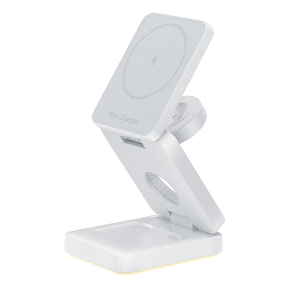 Foldable 3-in-1 Magnetic Wireless Charging Stand, 15W Fast Charging Station, Portable Fast Charging Stand with Adjustable Viewing Angles Portable Desk & Travel Charging Dock