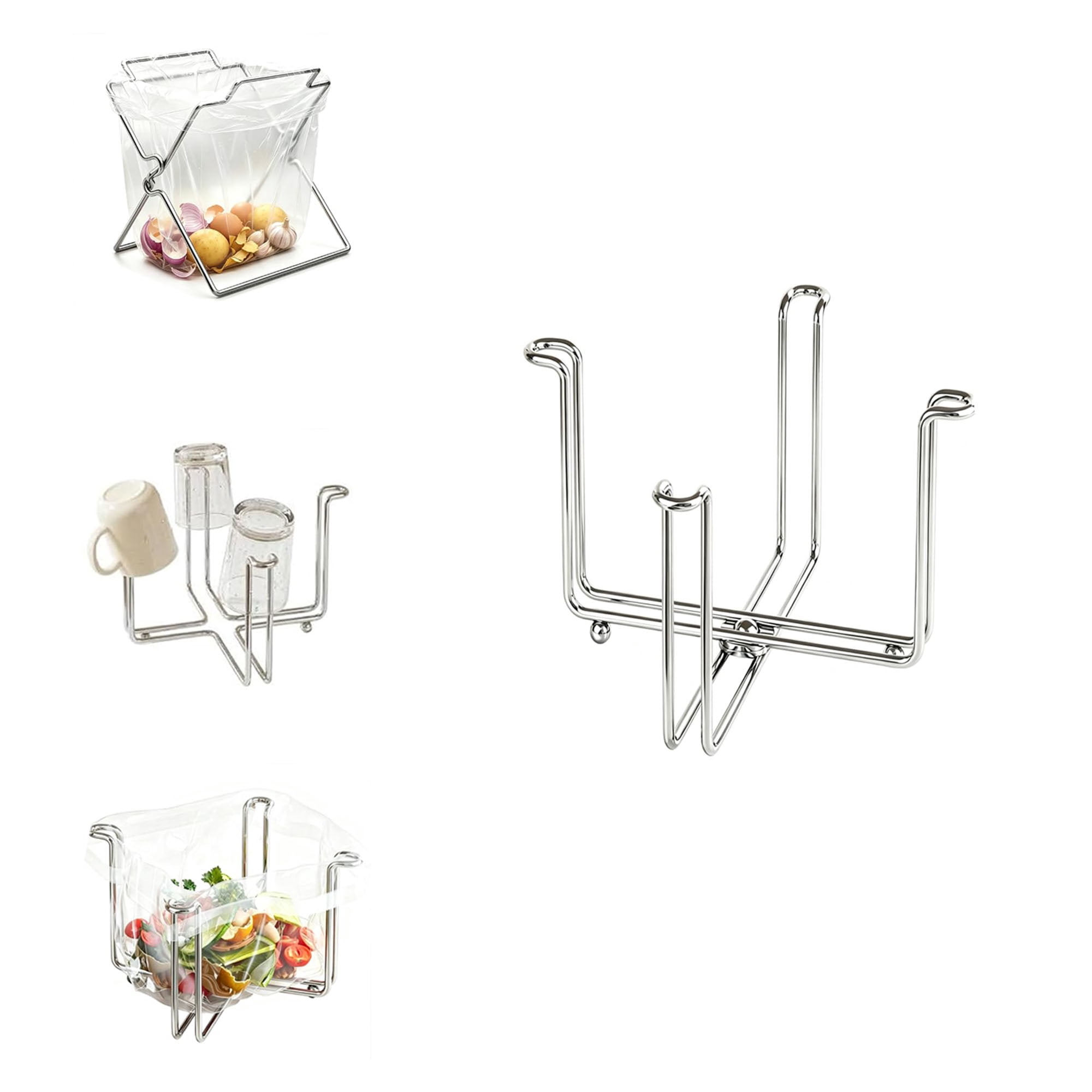 Portable Plastic Rack Foldable 304 Stainless Steel Trash Bag Holder, Multi-Purpose Countertop ...