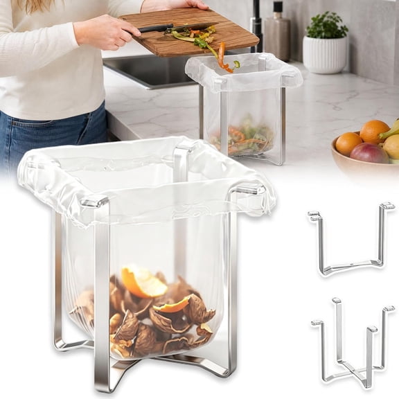 Foldable 304 Stainless Steel Trash Bag Holder for Kitchen, Portable Trash Bag Holder Stand, Countertop Garbage Bag Rack, Outdoor