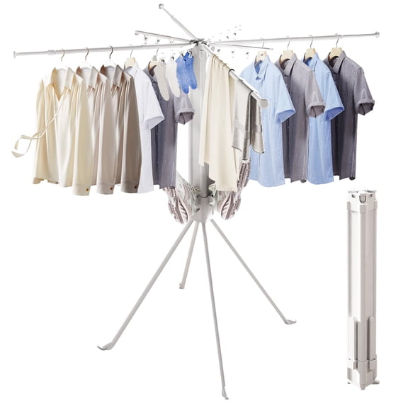Foldable 4-Leg Clothes Drying Rack, White, Indoor Outdoor Laundry Use
