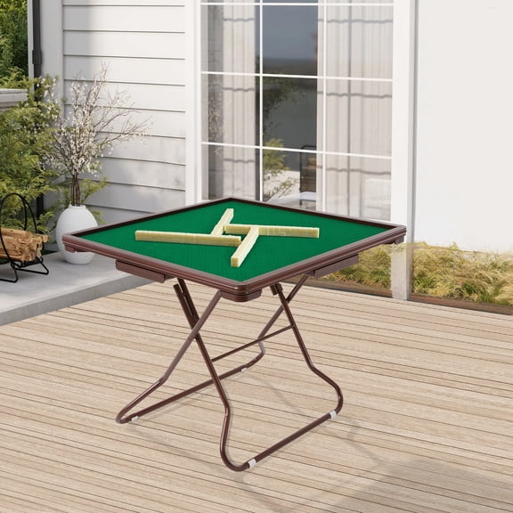 Foldable 4-Player Mahjong Card Game Table, Sturdy Base with 4 Cup Holders, Drawers & Chip Grooves, Multi Game Table for Mahjong, Poker, Domino & Board Games 34.6534.6528.74 Inch
