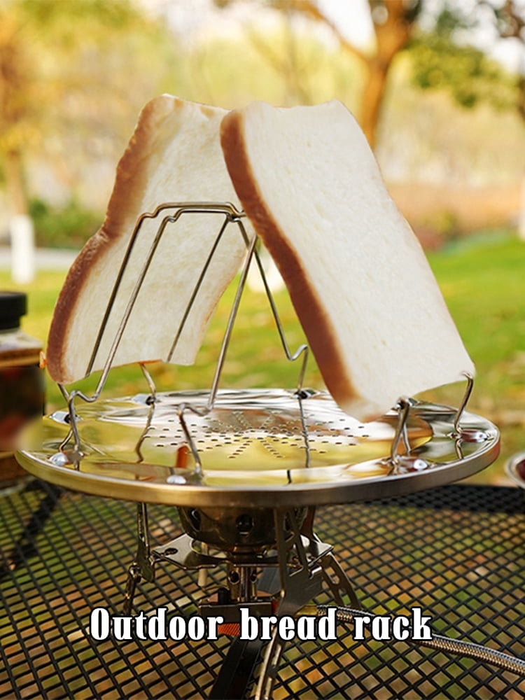 Foldable 4-Slice Stainless Steel Camp Toaster Rack – Portable Outdoor Bread Toaster for Camping, Picnics  Stovetop Use