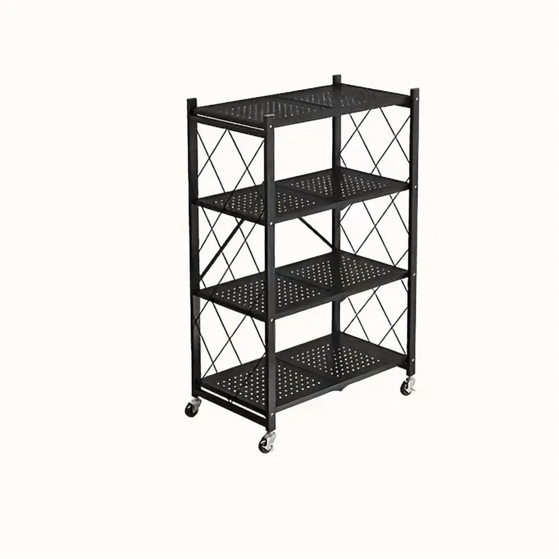 Foldable 4-Tier Heavy Duty Storage Rack with Wheels,Rolling Utility ...