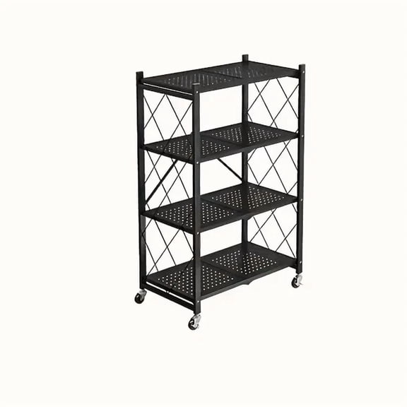 Foldable 4-Tier Heavy Duty Storage Rack with Wheels,Rolling Utility Cart for Kitchen, Garage, Living Room, Study, Basement