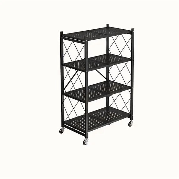 Foldable 4-Tier Heavy Duty Storage Rack with Wheels,Rolling Utility ...