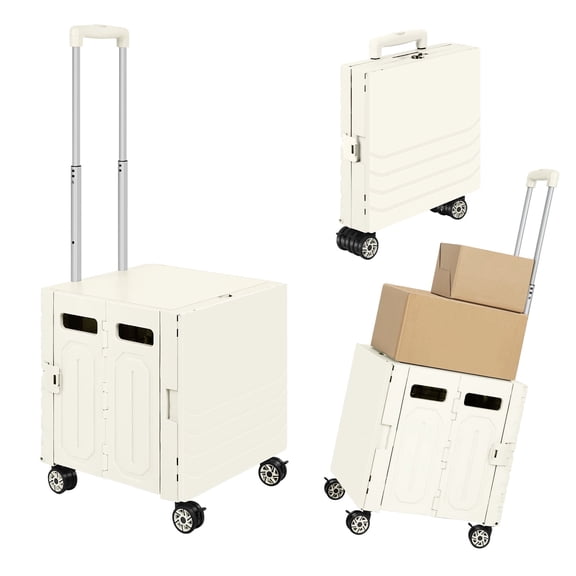 Foldable 4-Wheel White Camping Cart with Extended Table - Multi-Function Outdoor Storage Trolley