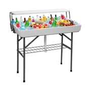 Foldable 4 ft Party Cooler Table with Drain, Storage Shelf & Matching Skirt | Portable Grazing Table for Outdoor Dining, BBQ, Tailgating, White