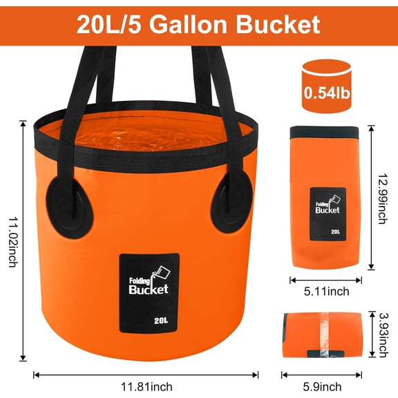 Foldable 5 Gallon Utility Bucket, Lightweight Storage Wash Basin for Beach Car Wash RV Daily Use