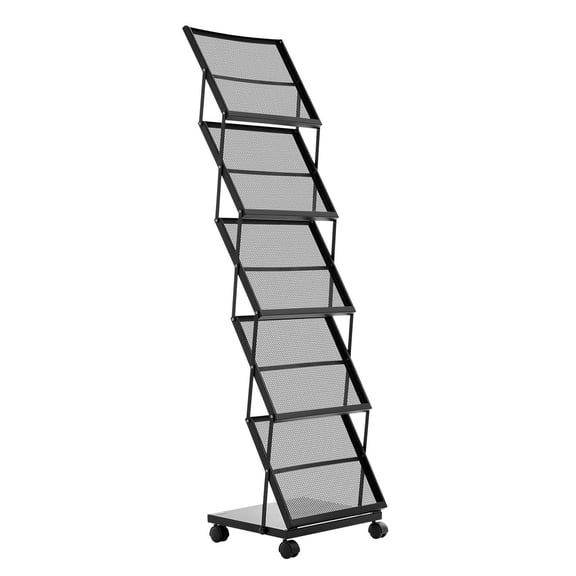 Foldable 5 Pocket Metal Brochure Magazine Display Rack with Wheels for Shop Office Exhibition