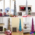 thumbnail image 1 of Foldable 5ft Pop Up Christmas Tinsel Slim Trees with Plump Shiny Sequins, Collapsible Artificial Pencil Xmas Tree Reusable with Plastic Stand for Fireplace & Office & Classroom, Party Decor, 1 of 17