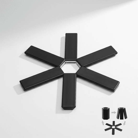 Foldable 6 Claw Heat Resistant Trivet for Kitchen Counter and Dining Table Anti Scald Insulation Mat for Hot Pots Bowls and Casserole, Black