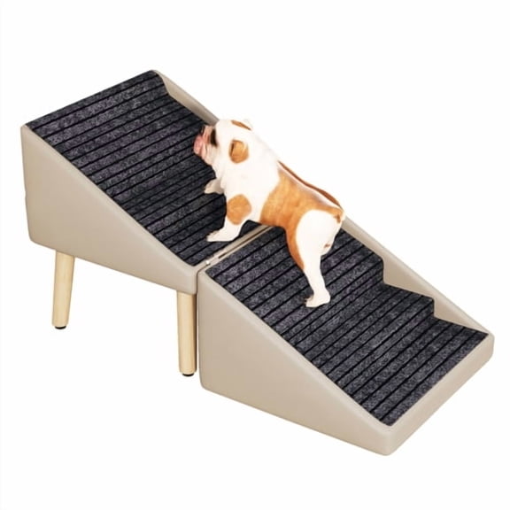 Foldable 6-Tier Dog Stairs Ramp, 2-in-1 Split Ottoman Pet Steps with Non-Slip Cover, Light Gray