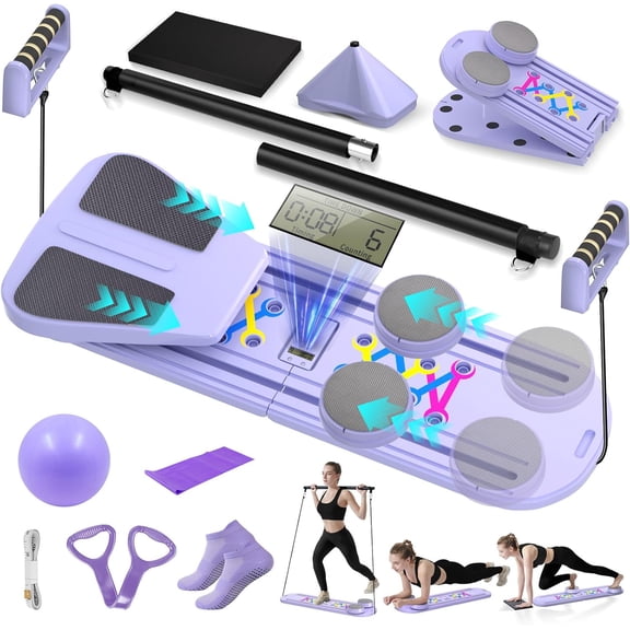 Foldable 6-in-1 Portable Pilates Reformer Set with Timer for Home Workout, Core, Abs and Fitness Training