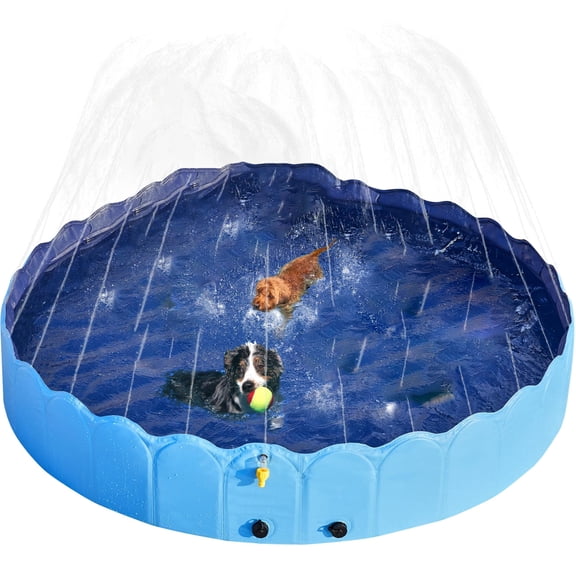 Foldable 71" x 13" PVC Pet Bathing Tub with Adjustable Sprinkler  Multi-functional Summer Splash Pool for Indoor Grooming & Outdoor Play for Small Medium Dogs, Cats and Other Pets, Blue