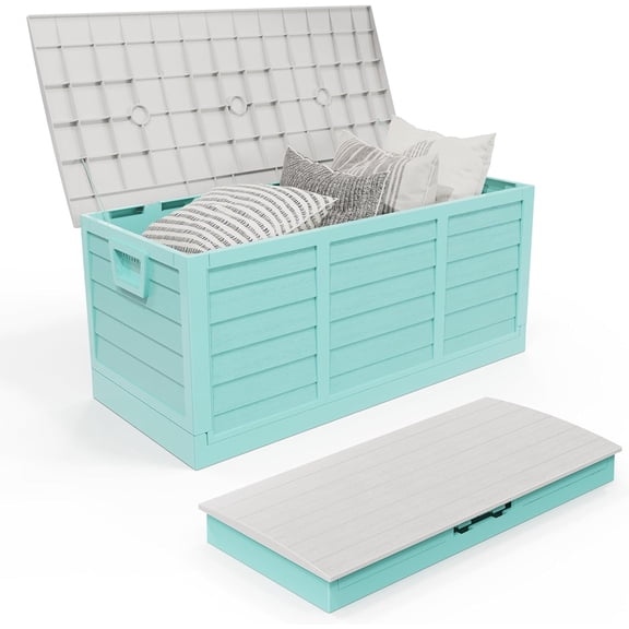 Foldable 75 Gallon Outdoor Storage Box, Plastic Storage Containers with Lid, Patio Deck Box Furniture for Garden, Pool, Balcony, Yard (Green)