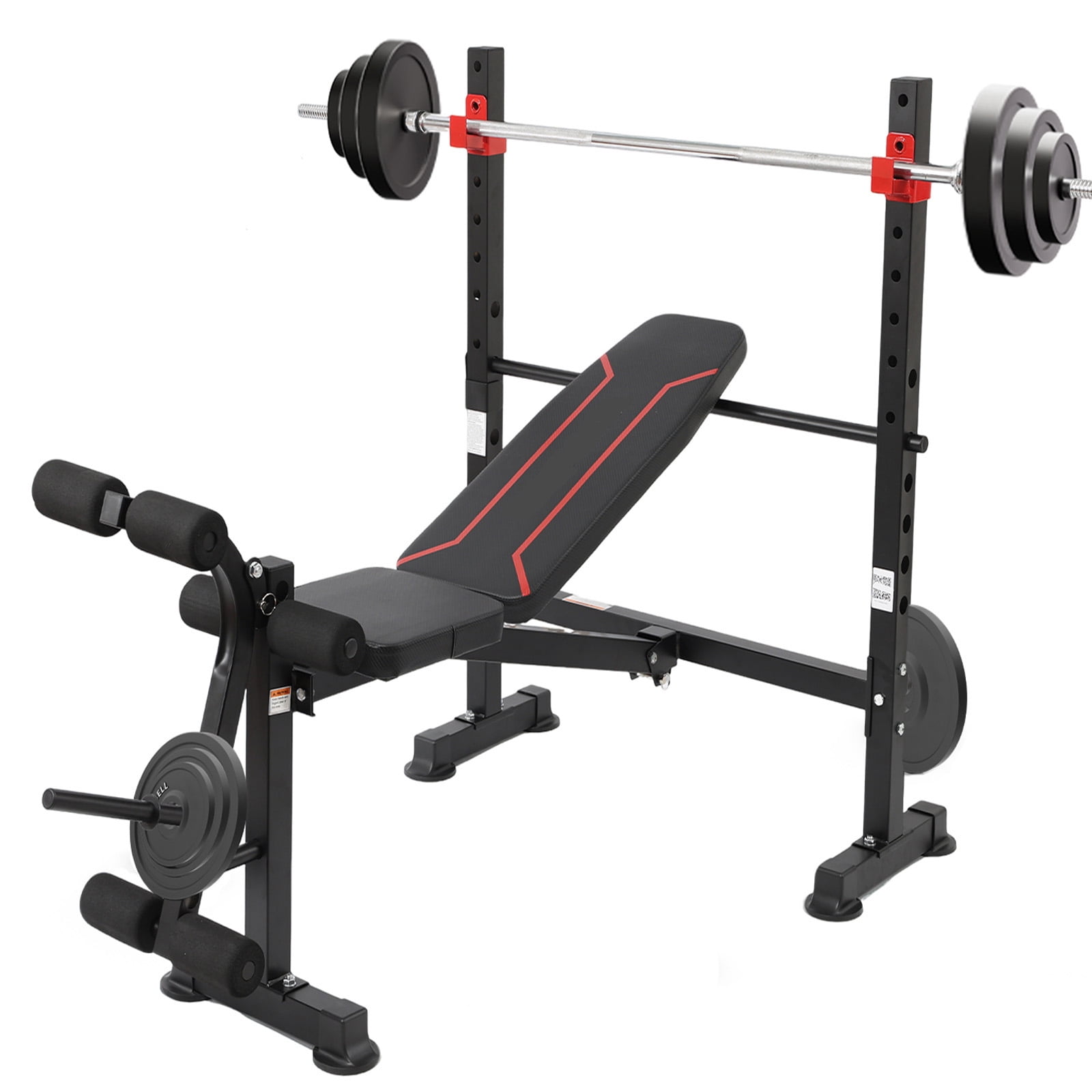 Foldable 750LBS Standard Weight Bench with Leg Extension and Squat Rack, Bench Press for Full Body Workout, Adjustable Flat Incline Decline Workout Bench（US Stock）