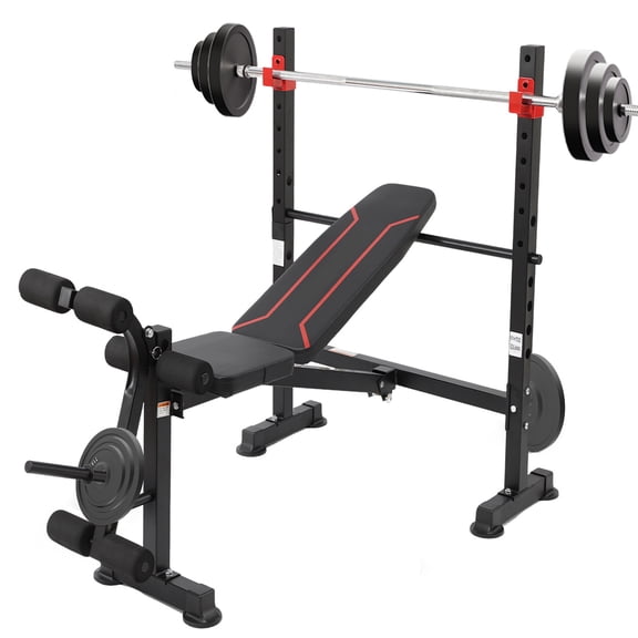 Foldable 750LBS Standard Weight Bench with Leg Extension and Squat Rack, Bench Press for Full Body Workout, Adjustable Flat Incline Decline Workout BenchUS Stock