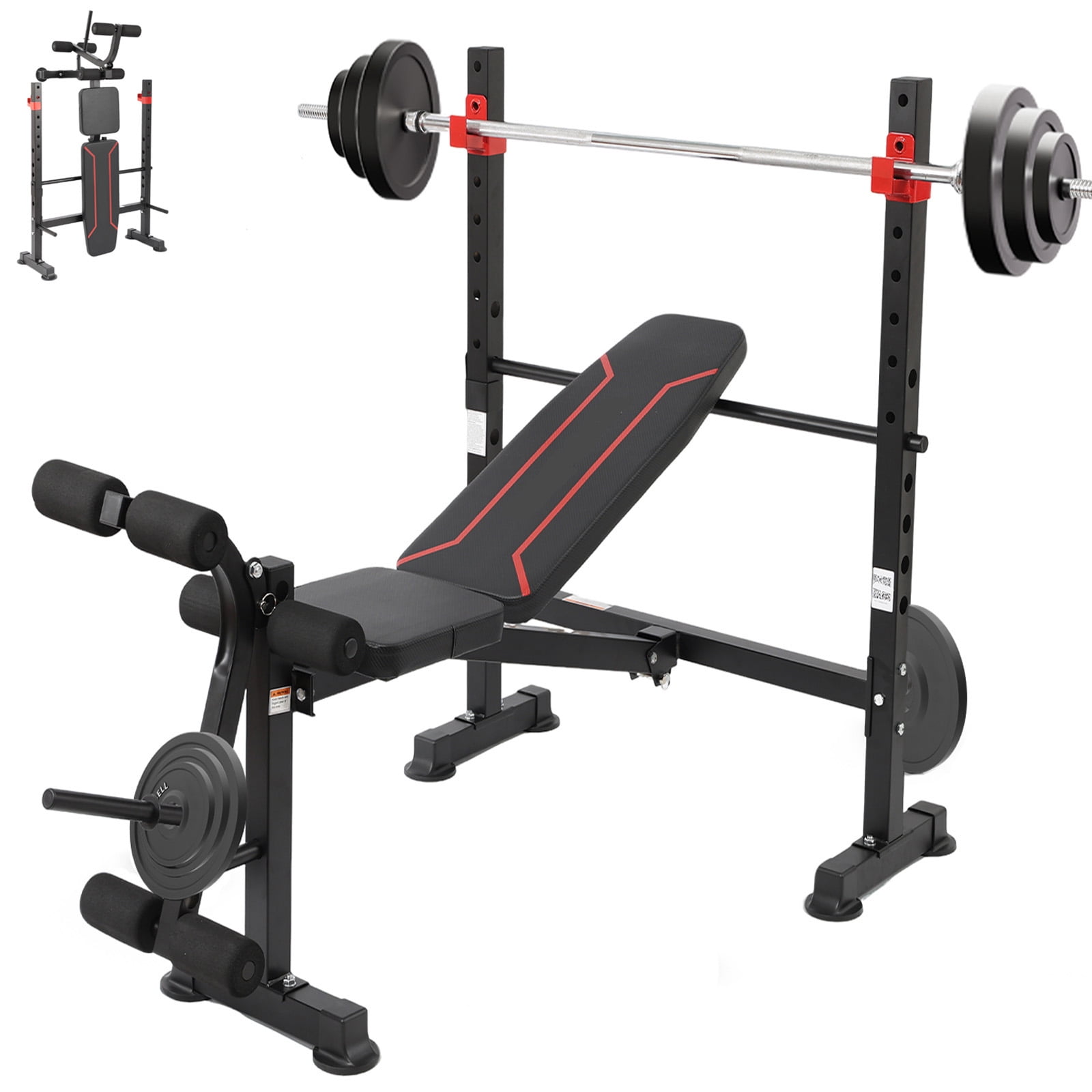 Foldable 750LBS Weight Bench Set, Adjustable Workout Bench Set for Home Gym Exercise with Leg Extension and Squat Rack, Bench Press Set for Men & Women Full Body Strength Training