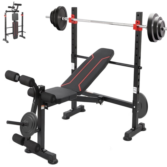 Foldable 750LBS Weight Bench Set, Adjustable Workout Bench Set for Home Gym Exercise with Leg Extension and Squat Rack, Bench Press Set for Men & Women Full Body Strength Training