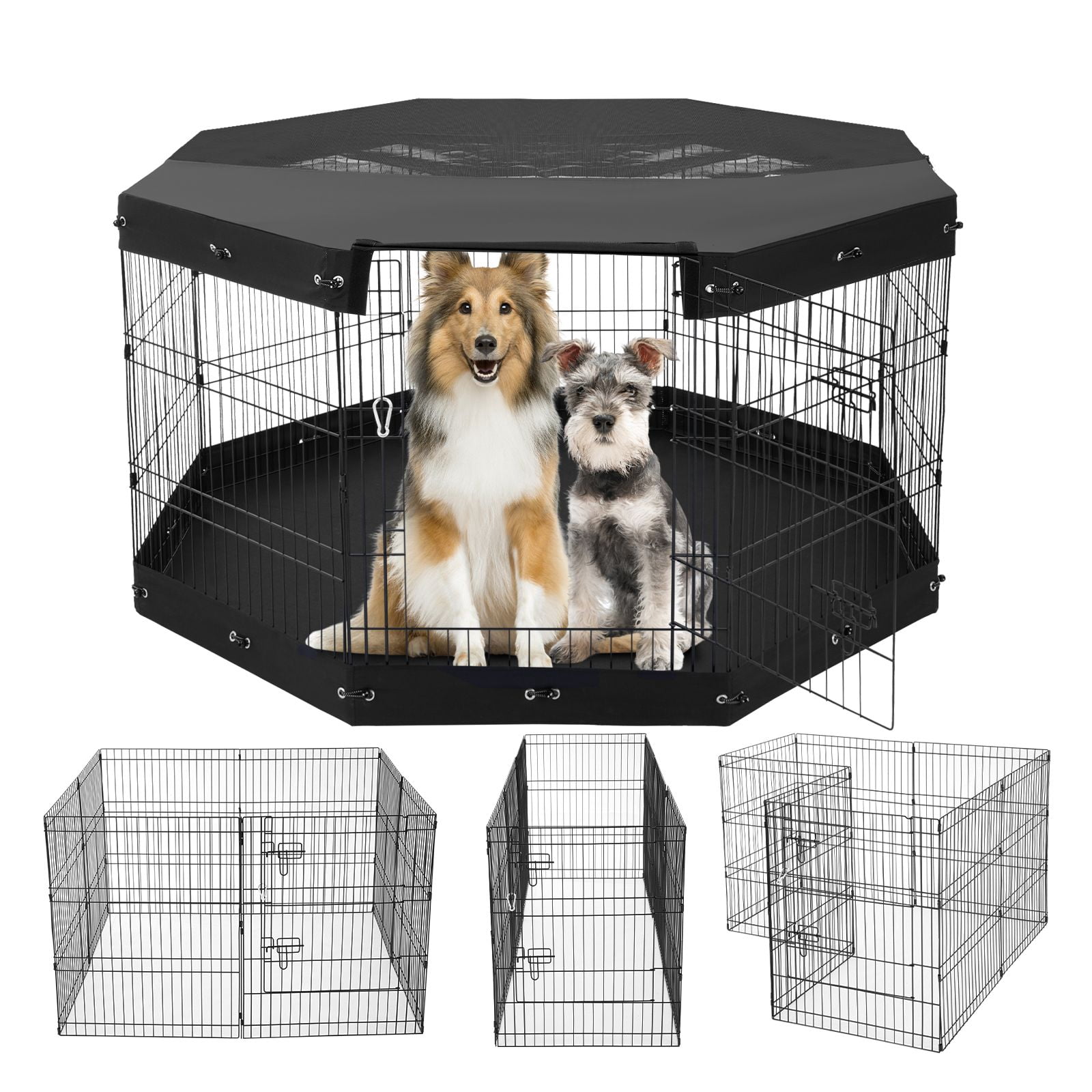Foldable 8-Panel Dog Playpen, 30"H x 24"W Metal Pet Exercise Fence for Indoor & Outdoor Use, Includes Door, Bottom Pad, Top Cover