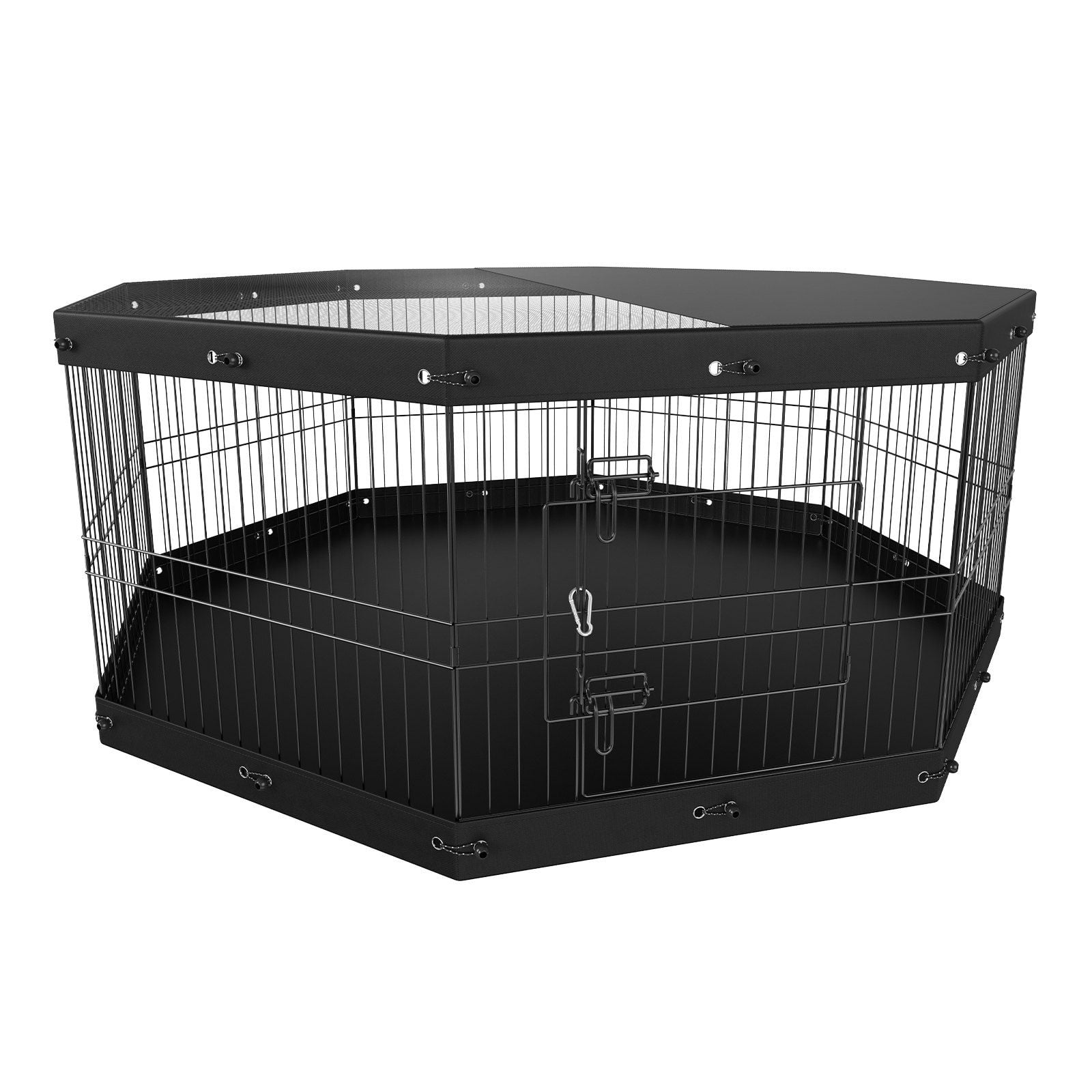 Foldable 8 Panel Metal Dog Playpen with Top Cover and Bottom Pad 24 Inch Height Pet Fence Puppy Crate Kennel for Small Medium Pets Indoor Outdoor Camping Yard