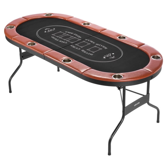 Foldable 8 Player 72 Inch Oval Poker Table with Padded Rails Cup Holders Felt Surface Metal Legs for Texas Holdem Blackjack Casino Game